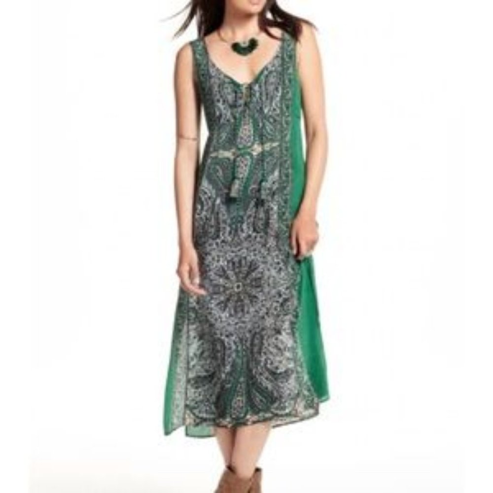 CALYPSO ST. BARTH Green Paisley Print Silk Dress